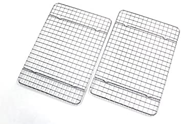 Checkered Chef Cooling Racks For Baking - Quarter Size - Stainless Steel Cooling Rack / Baking Rack Set of 2 - Oven Safe Wire Racks Fit Quarter Sheet Pan - Small Grid Perfect To Cool and Bake