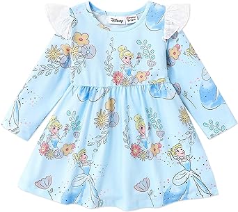 Disney Princess Baby Girl Dress Floral Character Print Ruffled Long Sleeve Dress