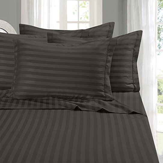 Elegant Comfort Super Silky Soft-Sale-1500 Thread Count Egyptian Quality Luxurious Wrinkle, Fade, Stain Resistant 4-Piece Stripe Bed Sheet Set, Queen Gray