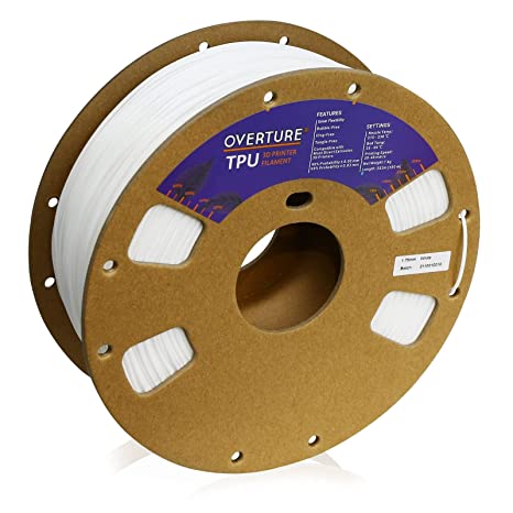 Overture TPU Filament 1.75mm Flexible TPU Roll Soft 3D Printer Consumables, 1kg Spool (2.2 lbs.), Dimensional Accuracy  /- 0.03 mm, White