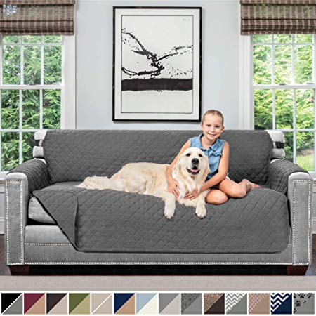 Sofa Shield Original Patent Pending Reversible Large Sofa Protector for Seat Width up to 70 Inch, Furniture Slipcover, 2 Inch Strap, Couch Slip Cover Throw for Pet Dogs, Cats, Sofa, Charcoal
