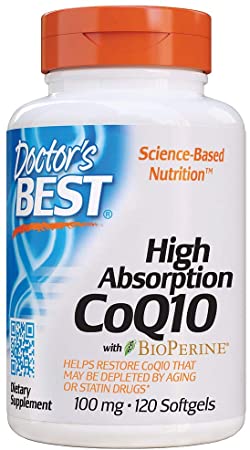 Doctor's Best High Absorption CoQ10 with BioPerine, Gluten Free, Naturally Fermented, Heart Health, Energy Production,100 mg 120 Softgels