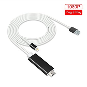PinPle Lightning 8 Pin to HDMI Cable No Need App & No Need Personal Hotspot 1080P HDTV Video Male Cable Connector for iPhone 5 / 5s / 6 / 6s / 7 / 7s Plus / iPad [Plug & Play]