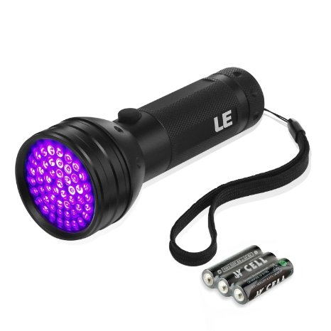 LE® 51 LED UV Flashlight, Pet Urine and Stain Detector, Blacklight, 395nm, 3 AA Batteries Included