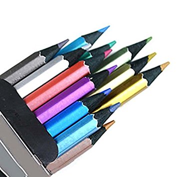 Angelduck 12 Colour Metallic Non-toxic black wood Drawing Pencils For Kid Adult Students