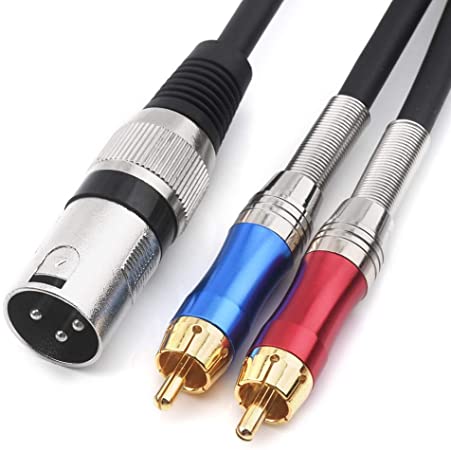 DISINO Dual RCA to XLR Male Y Splitter Patch Cable, Unbalanced 2 RCA/Phono Plug to 1 XLR Splitter Duplicator Lead Y-Cable Adapter -5feet/1.5m