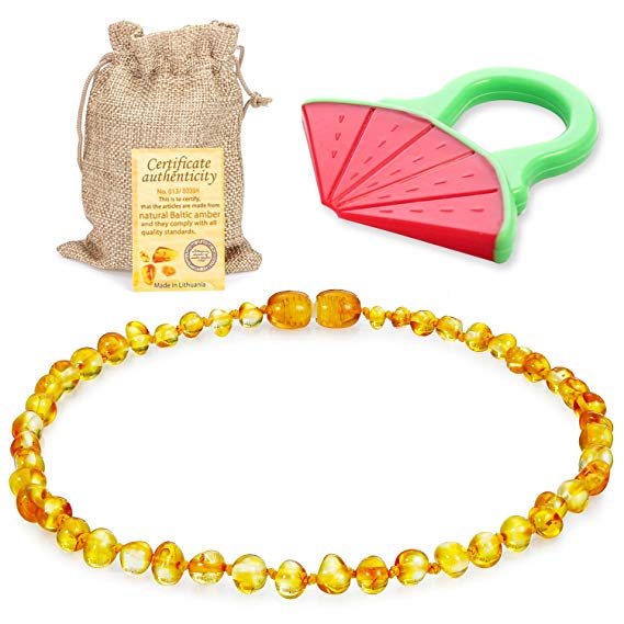 Raw Baltic Amber Teething Necklace for Babies - (Honey) Anti-Flammatory, Drooling & Teething Pain Reduce Properties & Natural Certificated Oval Baltic Jewelry for Christmas¡­…