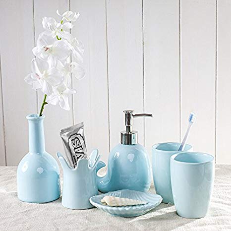 Brandream Cute Kids Bathroom Accessories Ceramic Bathroom Set,5Pcs,Whale