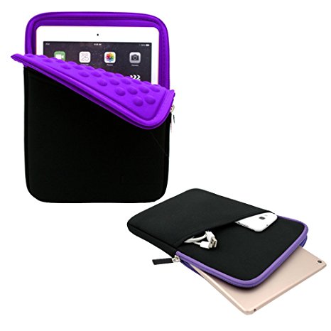 Lacdo 10.1-inch Waterproof Shockproof Neoprene Sleeve Case Cover Protective Pouch Bag for Apple iPad Air / iPad Air 2 With Retina Display / iPad 4 3 2 / Samsung Galaxy Tab 4, 3, Note Tablets / With Side Pocket Purple/Black