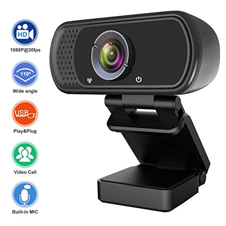 1080P Webcam, Hrayzan Live Streaming Computer Web Camera with Stereo Microphone, Desktop or Laptop USB Webcam with 110-Degree View Angle, HD Webcam for Video Calling Recording Conferencing