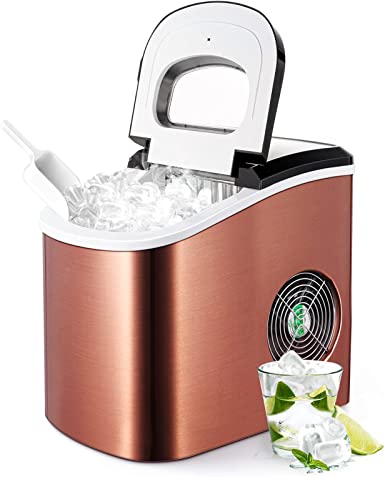 Portable Ice Maker Machine for Countertop, Ice Cubes Ready in 6 Mins, Make 26 lbs Ice in 24 Hrs Perfect for Parties Mixed Drinks, Electric Ice Maker 2.2L with Ice Scoop and Basket (bronze)