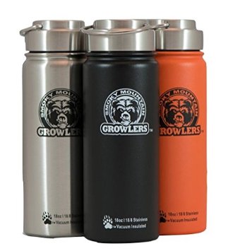 18 oz Insulated Stainless Steel Water Bottle and Beer Growler w/ Steel Lid & Handle - NO PLASTIC - COLD up to 3 DAYS - HOT 24 hrs - Sweat Proof