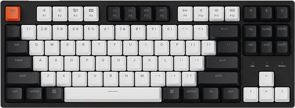 Keychron C1 87 Key TKL Wired Mechanical Keyboard for Mac Windows, 80% Layout Gateron Blue Switch White LED Backlit Double-Shot ABS Keycaps, USB-C Gaming Keyboard for Gamer/Typists/Office