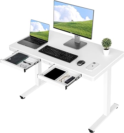 TOPSKY Electric Adjustable Standing Desk with Drawers and Charging USB Port, 47.2"x23.6" Whole-Piece Quick Install Computer Laptop Table for Home and Office (White, 47.2")