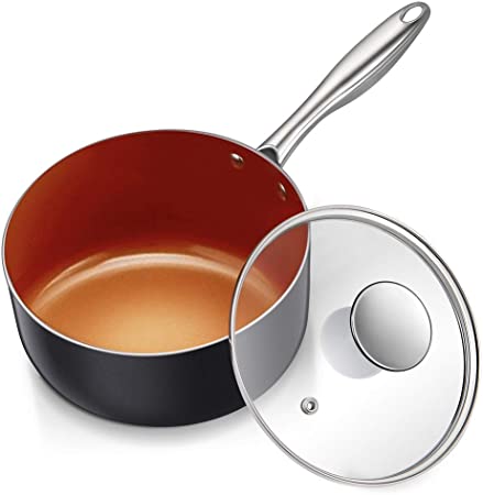 MICHELANGELO 1 Quart Saucepan with Lid, Ultra Nonstick Coppper Sauce Pan with Lid, Small Pot with Lid, Ceramic Nonstick Saucepan 1 Quart, Small Sauce Pot, Copper Pot 1 Qt, Ceramic Sauce Pan - 1 Quart