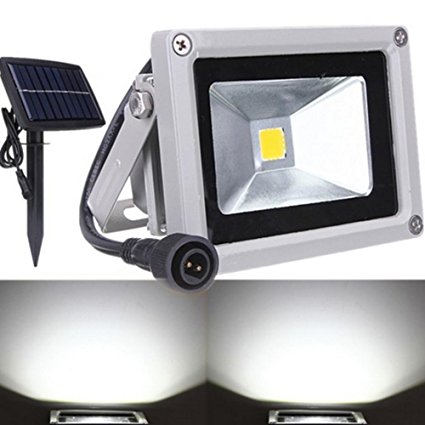 Solar Powered Floodlight ,10W Very Bright LED Spot Light With Ground Stake Outdoor Waterproof Garden Yard Spotlight White Color Lihting