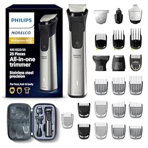 Philips Norelco NEW Multi Groomer. Men's Grooming Kit, Trimmer with 27 length settings for Beard, Head, Face and Body with Travel Case - Stainless Steel Precision. No blade oil needed. MG9522/50