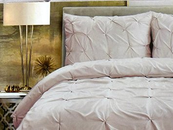 Tahari Home Pintuck Pale Pink Blush Pinch Pleat Ruched Duvet Cover 3pc Set Luxury Puckered Diamond Soft Dusty Rose Satin Full Queen (Queen)