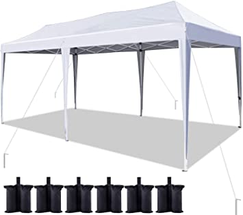 KING BIRD 10x 20 ft Ez Pop up Canopy Tent Instant Shelter Party Tent Outdoor Event Gazebo Waterproof with 6 Sand Bags-White