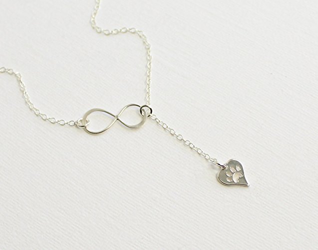 Sterling Silver Infinity and Paw Print Heart Lariat Necklace