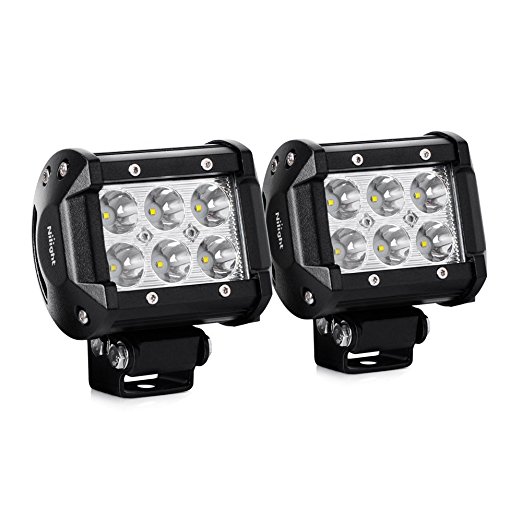 Nilight 2PCS 18W 1260lm Spot Driving Fog Light Off Road Led Lights Bar Mounting Bracket for SUV Boat 4" Jeep Lamp,2 years Warranty