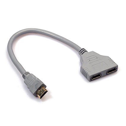 TOOGOO(R) 20 CM long HDMI male turn 2 HDMI female Adapter cable Gray