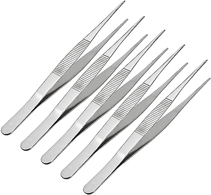 uxcell 5 Pcs 7-Inch Stainless Steel Straight Pointed Tweezers with Serrated Tip Daily Garden Tool