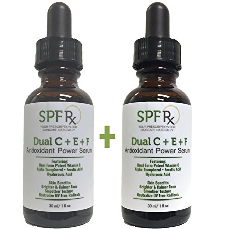 SPF Rx Dual C E Ferulic Acid Serum, an Antioxidant Power Serum with Potent Vitamin C, Alpha Tocopherol, Ferulic Acid, Hyaluronic Acid for Brighter, Calmer Tone, Smoother Texture, 1 oz 2 pack