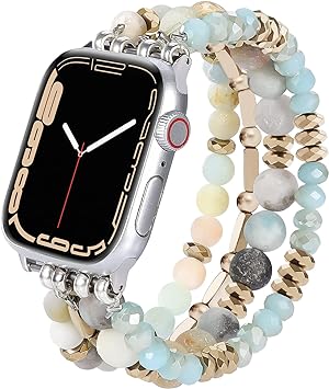 V-MORO Beaded Bracelet Compatible for Apple Watch Band 38mm 40mm 41mm 42mm 44mm 45mm Women,Fashion Handmade Elastic Stretch Strap for iWatch Series SE 9 8 7 6 5 4 3 2 1