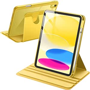 JETech Rotating Case for iPad 10 (10.9-Inch, 2022 Model, 10th Generation) with Pencil Holder, 360 Degree Rotation Protective Stand Cover Clear Back, Auto Wake/Sleep (Yellow)