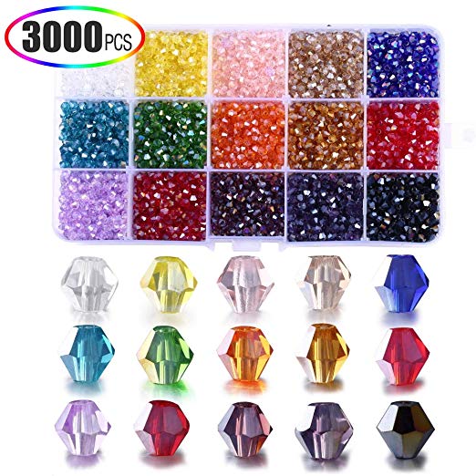 4mm Crystal Beads, XINFANGXIU 15 Colors Crystal Beads for Jewelry Making DIY Bicone Crystal Beads for DIY Beading Bracelets