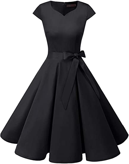 DRESSTELLS Women's Vintage Tea Dress Prom Swing Cocktail Party Dress with Cap-Sleeves