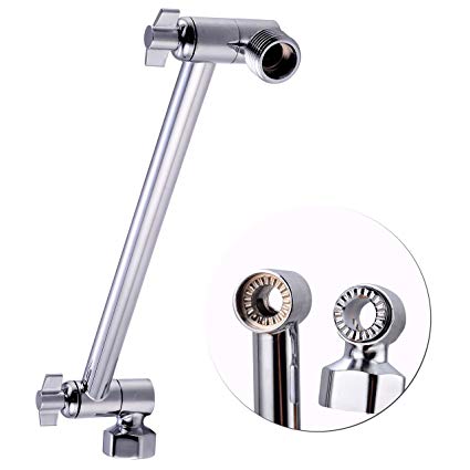KiaRog 10 Inch Adjustable Shower Arm, Female End Brass Adjustable Shower Head Extension Arm, Designed With a GEAR JOINT That Won't Slip!Can Hold A Rainfall Shower Head System, Chrome