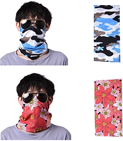 Set of 2 Bandanas Cloth Face Covers Gaiter Balaclavas Magic Neck Head Scarfs Unisex Polyester Washable Breathable Reusable