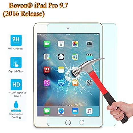 Bovon iPad Pro 9.7 Tempered Glass Screen Protector, Ultra Clear & Thin 99% Touchscreen Accurate 9H Hardness Round Edge Anti Scratch & Shatter & Oil Perfect Fit for Apple iPad Pro 9.7 (2016 Version)