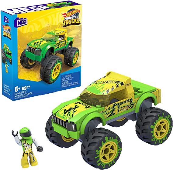 Hot Wheels Mega Gunkster Monster Truck Building Set with 69 Pieces with Micro Figure Driver Figure, Toy Gift Set for Ages 5 and Up