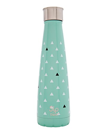 S'ip by S'well Tiny Triangles Insulated Double-Walled Stainless Steel Water Bottle, 15 oz, Blue/White