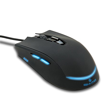 Black PC Gaming Mouse with 8 Programmable Buttons, 3 DPI Settings, 4 Customizable Profiles, Blue LEDs, & Braided USB Cable by ENHANCE - Includes Blue Swappable Backplate