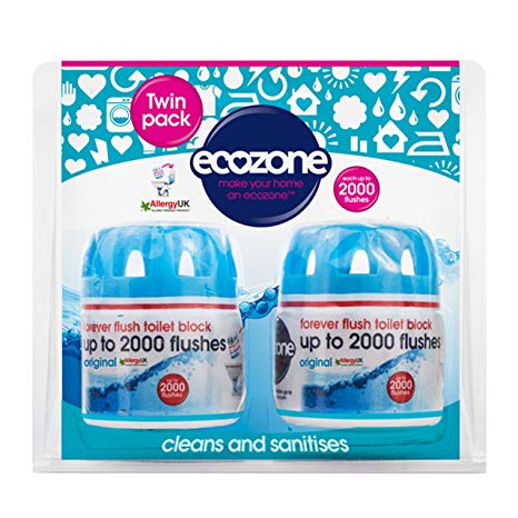 Ecozone Forever Flush 2000, Toilet Block, Twin Pack, Blue, Cleans and Sanitises, Lasts Up To 2000 Flushes, Vegan