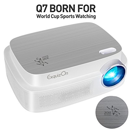 ExquizOn Q7 200 ANSI Lumen LED Multimedia Video Projector, 2018 Word Cup Commemorative Edition,1208*800 HD Ideal for Home Theatre Video Game Sports Match HDMI/USB/AV/VGA--White