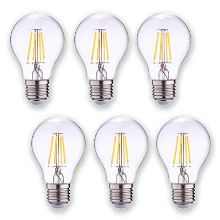 Dimmable Edison LED Bulb, LEDESIGN A19 6W LED Vintage Filament Light Bulbs, 60W Incandescent Equivalent, 800 Lumen, 2700K (Soft White/Warm White), E26 Medium Base, IC Driver, CRI 80  (Pack of 6)
