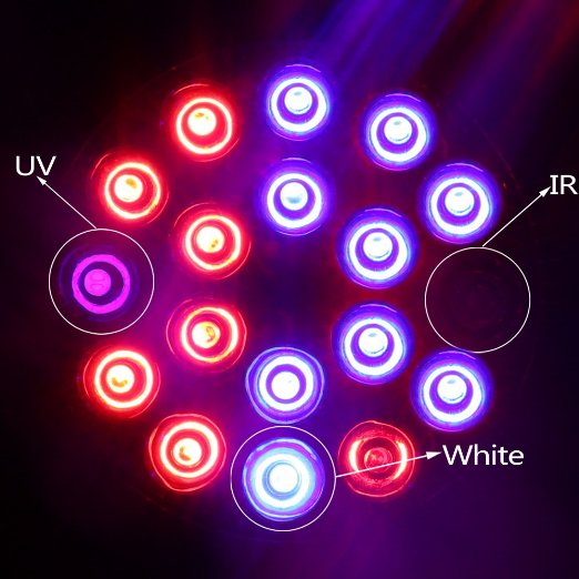 XJLED Led Grow Light Full Spectrum 18W E27 Socket,AC220V, Led Plant Lamp with 7Red 8Blue 1White 1UV 1IR for Hydroponic Plants Flowers and Vegetables Greenhouses(E27,18W)