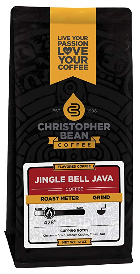 Christopher Bean Coffee Flavored Ground Coffee, Jingle Bell Java, 12 Ounce (Package may vary)