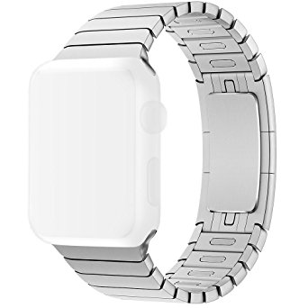 Apple Watch Band 38mm Silver,OULUOQI® Link Bracelet with Custom Butterfly Closure, Add and Remove Links without Any Tool, Replacement Metal Stainless Steel Strap for Apple Watch Sport & Edition 38mm
