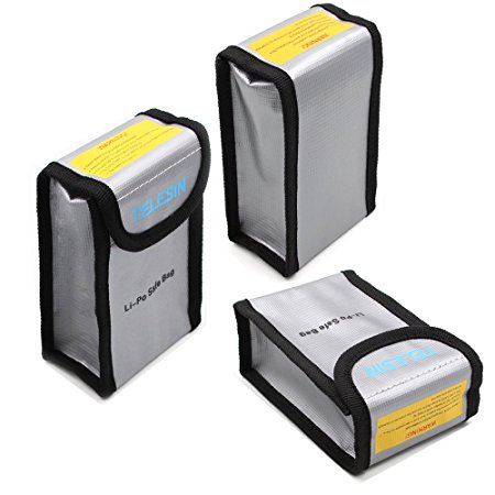 TELESIN Pack of 3 Lipo Safety Guard Fire Resistant Lipo Battery Safe Bag for DJI Phantom 3 Phantom 4 Battery Charging & Storage