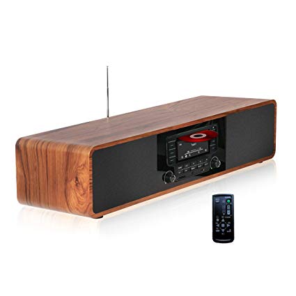 KEiiD Compact CD/MP3 Player Stereo Wooden Desktop Bluetooth Hi-Fi Speaker Portable Boombox Home Audio Component Music Shelf System with FM Radio Digital Tuner Remote Control USB SD AUX,Soundbar