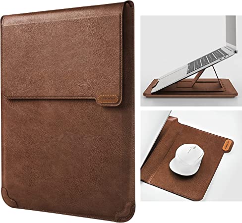 Nillkin Laptop Sleeve Case with Laptop Stand and Mouse Pad, Computer Bag with 2 Adjustable Angle Laptop Stand for 15/15.6-16 inch MacBook Pro, Dell HP Asus Acer Samsung Sony Chromebook Computer, Brown