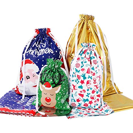 Tinksky Christmas Drawstring Gift Bags Set Assorted Styles Gift Drawstring Wrapping Xmas Goody Bags for Wrapping 30 Pack
