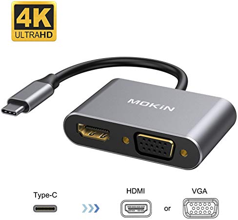 USB C to HDMI VGA Adapter,MOKiN USB C Hub with 4K HDMI, 1080P VGA, Compatible with MacBook Pro/Air/ipad Pro 2018/Dell XPS, and More