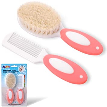 Baby Hair Brush for Newborns & Toddlers | Natural Soft Goat Bristles | Ideal for Cradle Cap | Perfect Baby Registry Gift (Light Pink)